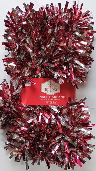 HOLIDAY Time Tinsel 'Burgund /Silber' Garland Weihnachtsbaum Girlande 3,6 m
